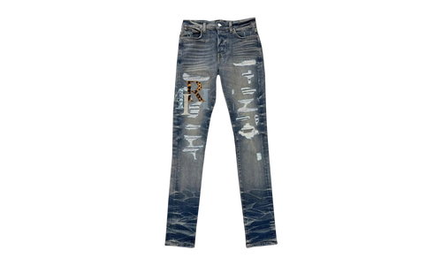 Leather Staggered Logo Jeans "Vintage Indigo Multi" AW23MDS021 875
