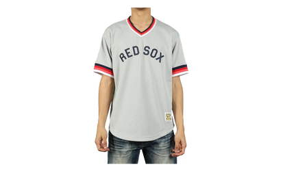 MLB Mesh V-Neck Tee "Boston Red Sox - Grey" MSPOAJ18001 BRSGREY1