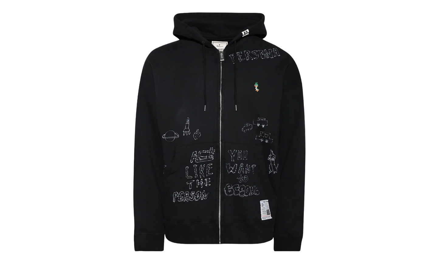 Distressed Graffiti Print Zip-Up Hoodie "Black" J14PK721 BLAC