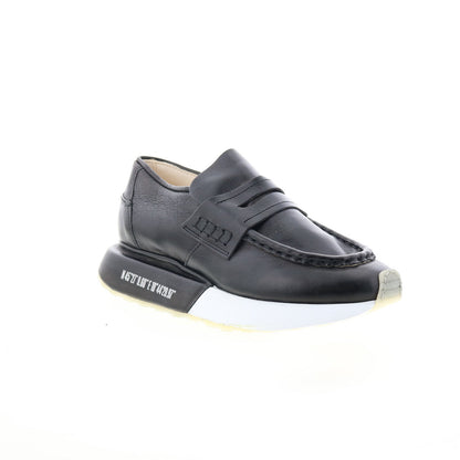 Elian Womens Black Leather Slip On Lifestyle Sneakers Shoes
