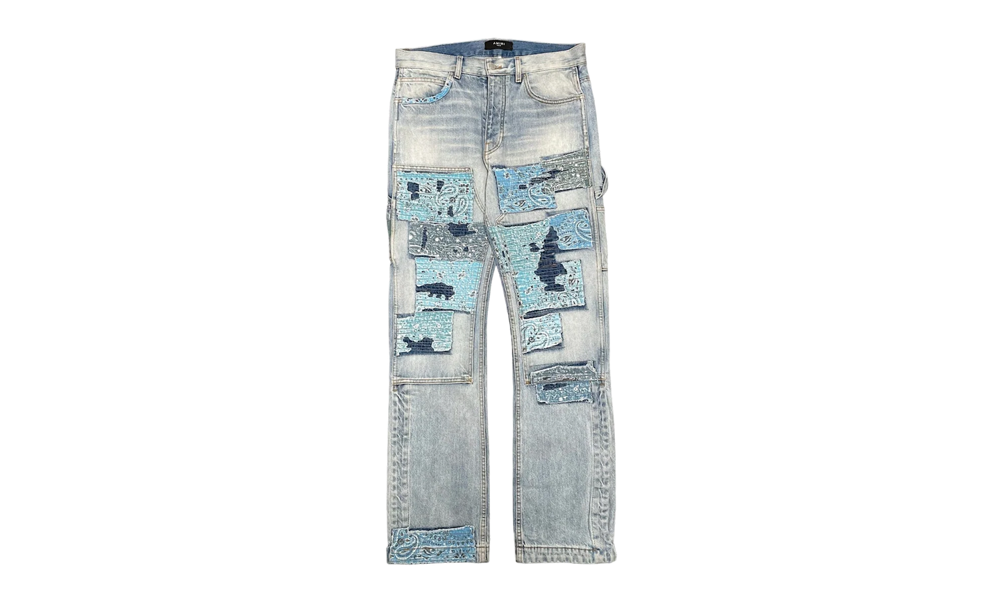 Patchwork Bandana Carpenter Jeans "Stone Indigo" AMIF MJ340