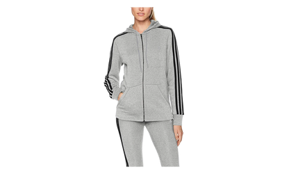 Essentials Cotton Fleece 3-Stripe Full Zip Hoodie WMNS "Grey / Black" CD2250