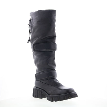 Halpert Womens Black Leather Zipper Knee High Boots