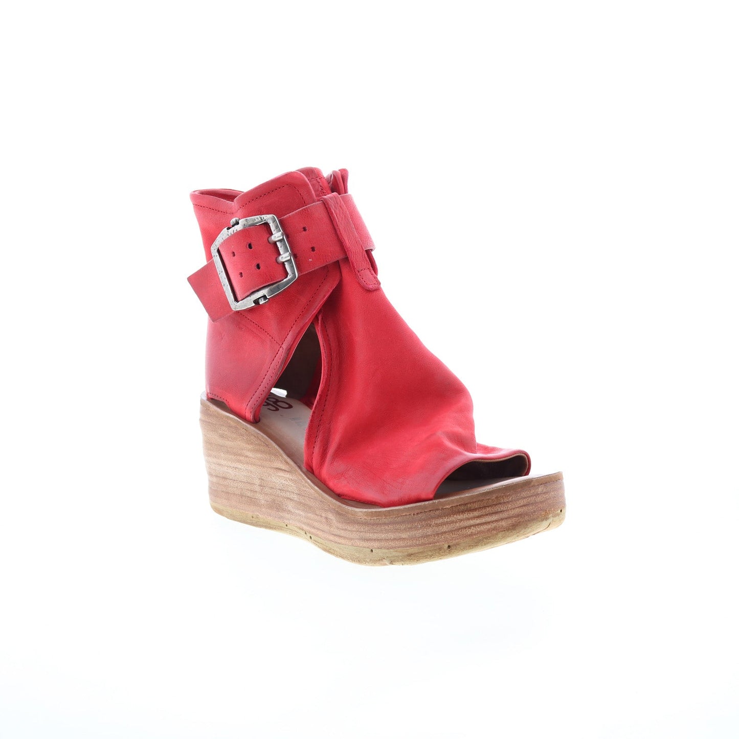 Naya Womens Red Leather Hook & Loop Wedges Sandals Shoes