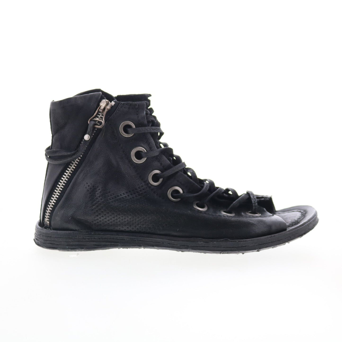 Rhett Womens Black Leather Zipper Strap Sandals Shoes