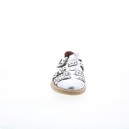 Thorpe Womens Silver Leather Hook & Loop Loafer Flats Shoes