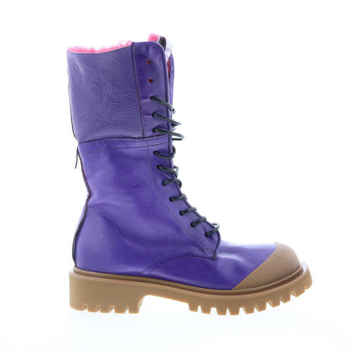 Trey Fur Womens Purple Leather Zipper Casual Dress Boots